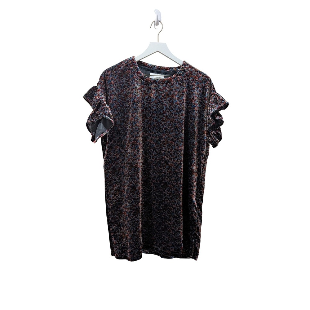 Current Elliott Floral Velvet Ruffle Sleeve Mini Dress Multi Color Size 1 Small